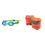 Zoggs Little Twist Kids Swimming goggles, UV Protection Swim Goggles - Blue/Green & Roll-Ups Armbands, Confidence Building Arm Bands, Safe Swimming armbands