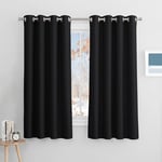 PONY DANCE Rideaux Thermiques Occultants - Décoration Rideau Noir Draperies à Oeillets Lumineux Chaleur Bloquer Anti UV Cuisine & Maison, 132 cm Largeur sur 158 cm Hauteur, Noir, 2 PCs