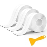 Mokani 3 Rouleaux Joint Silicone Blanc Salle de Bain,Ruban auto-adhésif anti-moisissure et anti-fuite adapté à de nombreuses occasions pour cuisine ou salle de bain(320 * 3,8cm)