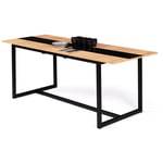 Table à manger extensible rectangle dover 6-10 personnes bande centrale noire design industriel 160-200 cm