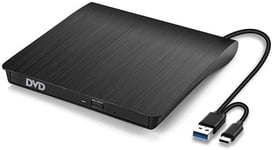 Lecteur CD DVD Externe USB 3.0 et Type C, Graveur CD Externe, Enregistreur Portable RW/ROM, Transmission Rapide pour Windows 11/10 / 8/7 / XP/Vista/Linux/Mac OS