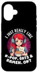 Coque pour iPhone 16 T-shirts Ramen Lovers, j'aime vraiment la K-POP, les chats et les ramen