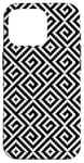 Coque pour iPhone 16 Pro White Black Square Cross Labyrinth Spiral Geometry Pattern