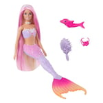 Barbie Mermaid Doll, “Malibu” with Pink Hair, Styling Accessories, Pet Dolphin and Water-Activated Color Change Feature, HRP97