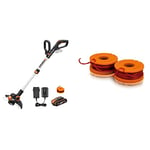 WORX 20V Cordless Grass Trimmer WG163E.1, 1 x 2.0Ah Battery, PowerShare, 2-in-1 Grass Trimmer/Edger, Black & Worx Spool & Line to Fit All 20 V Cordless Grass Trimmer, Set of 2, Set of 2 wa0004.1