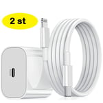 2 st iPhone snabbladdare USB-C strömadapter 20W + 2 st 2 m kabel vit