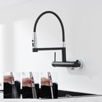 Robinet Cuisine Mural avec Raccord 3/4 pour Lave-Vaisselle, Mitigeur Evier Cuisine Noir avec 3 Types de Jets et Rotation à 360°, Mitigeur Cuisine Flexible (Hauteur totale 385mm)