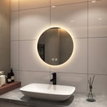 S'afielina - Miroir lumineux de salle de bain led Miroir Rond Miroir Mural avec Interrupteur Tactile,3 Couleurs de lumière 3000/4000/6500K,∅50 cm