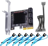 SA3026 Carte d'extension PCIe X4 SATA 6 Ports, incluant Les câbles SATA et Le câble d'alimentation 1:5 SATA Splitter, Compatible avec Windows, Linux, Mac OS, NAS