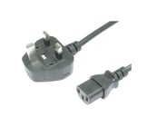 IEC Kettle Lead Power Cable 3 Pin UK Plug for PC Monitor 1.8 Metre