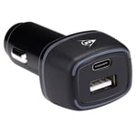 Dunlop Chargeur Voiture USB - avec Connexion USB-A et USB-C - Power Delivery/Fast Charge 18W - Chargeur Allume Cigare - Plastique - Noir