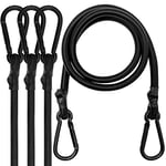 Bungee Cords with Carabiner Clips, 4 Pack Long Heavy Duty Carabiner Bungee Cord 100 cm, Extra Strong Black Bungee Straps with Carabiner Hooks for Camping, Tarps, Bike Rack, Tent, Car