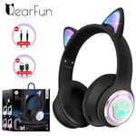 Black with box Casque sans fil d'oreille de chat RVB pour PC, capsule spatiale 3D mignonne, casque Bluetooth, casque de jeu pliable pour enfants,x pour filles ""Nipseyteko