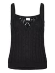 Vila Vietti S/L V-Neck Pointelle Knit Singlet Svart