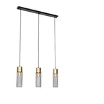 Maura - Suspension multiples - 3 lumière - l 100 cm - Noir et Or - Design - éclairage intérieur - Salon i Chambre i Cuisine i Salle à manger - Qazqa