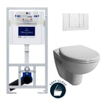 Villeroy & Boch Pack WC Bâti-support Viconnect + WC suspendu Normus + Abattant frein de chute + Plaque blanche (ViConnectNormus-2)