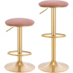 Lot de 2 Tabouret de Bar avec Repose-Pieds Woltu Tabouret Rond Haut Métallique Hauteur Réglable (61-82cm) - Rose + Or