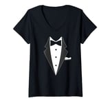 Womens fake tuxedo, suit with bow tie gift V-Neck T-Shirt