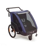 POLISPORT 8615000006 - Trailer + Stroller avec roues de 20'' pour vélos avec un maximum de 1 ou 2 enfants d'une hauteur de 1,05 m et une remorque avec une charge maximale de 41 kg en couleur Gris/Bleu