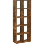 Bibliothèque, Étagère de Rangement 10 Compartiments, Meuble, Cube, pour Salon, Bureau, Chambre, Séparateur de Pièce, Style Industriel, Marron Rustique