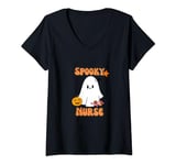 Womens Spooky and cute halloween nurse ghost tee V-Neck T-Shirt