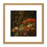 De Heem Still Life Fruit And A Lobster Painting 8X8 Inch Square Wooden Framed Wall Art Print Picture with Mount