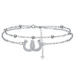 J.MUEN Bracelet Cheval Femme en Argent Sterling 925 Réglable Bracelets fer a Cheval Bijoux Cadeaux noël d'anniversaire pour mère femmes (17+4 cm)