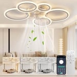 SUCIKORIO Ventilateur Plafond LED Silencieux Avec Lumiere, Moderne Dimmable Lustre Ventilateur de Plafond Avec Telecommande & APP 3 Températures De Couleur 6 Vitesses Réversible DC Moteur, Blanc