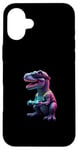 Coque pour iPhone 16 Plus Gaming Dinosaurs- Le T-rex joue aux jeux vidéo