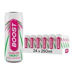 Boost Energy Drink Sugar Free Raspberry & Apple - 24 Pack Drinks with Caffeine, Taurine and Vitamin B | Carbonated Energy Drinks | Gluten Free Vegan Low Calorie Zero Sugar Fizzy Drinks | 24x250ml