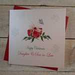 white cotton cards X115 Happy Christmas Daughter and Son In-Law Handmade Christmas Card, White