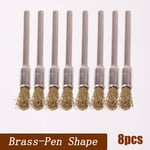 Mini brosse à roue en fil d'acier,3mm,laiton,nylon,tasse à poils,polissage de livres,brosses pour Dremel,outils éloignés,accessoires - Type Brass-Pen 8pcs