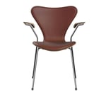 Fritz Hansen - 3207 Series 7, Front Upholstered, Grace - Chestnut - Spisestoler - Arne Jacobsen - Brun - Lær/Metall/Tre/Skum