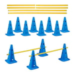 Relaxdays 18-Piece Hurdle Set, Dog Agility & Football Training, 12 Cones & 6 Poles, Obstacle Sports Course, Blue/Yellow, 38 x 22 cm