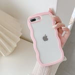 QLTYPRI Case for iPhone 7 Plus/iPhone 8 Plus, Cute Curly Wave Frame Clear Case for Girls Women, Transparent Soft Silicone TPU Bumper Shockproof Protective Phone Cover for iPhone 7 Plus/8 Plus - Pink