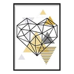 Artze Wall Art Heart Abstract Geometric Scandinavian Poster, 61 cm Width x 91 cm Height, Yellow/Grey