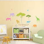 Ambiance Sticker Autocollant Muraux Décoration Adhésifs Animaux d'Afrique Coloré Sticker Murale pour Bébé, Chambre d'enfant et Salon - H50 x L70 cm