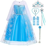 Snyemio Robe Princesse Fille Elsa Déguisement Reine des Neiges Costume Bleu Canarval Noël Halloween Cosplay avec Accessoires, 4-5 Ans