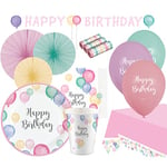 amscan 9903804-66 – Kit de fête d'anniversaire 50 pièces Pastel, Dessin animé, Multicolore, Grand