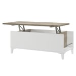 Table basse avec plateau relevable - Blanc/Chene - L 100 x P 50/72 x H 42/55 ...