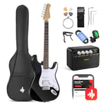 Donner 39 Inch Electric Guitar Beginner Kit Black Full-Size Starter Package HSS Pick Up with All Accessories Amp Online Lesson Bag Tuner Capo Strap String Amp Cable Picks DST-100B