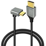 GELRHONR Mini HDMI to HDMI Cable 8K, 90 Degree Mini HDMI 2.1 Cable Ultra Slim Flexible Lead Supports 3D 8K@60Hz/4K@60Hz/48gbps for DSLR amcorder, Laptop, Tablet and Graphics/Video Card-1M(Down Angle)