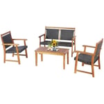 Costway Salon De Jardin En Bois D'acacia Et Rotin Pe, 2 Fauteuils, 1 Canapé Et 1 Table Basse, Résistant Aux Intempéries, Marron