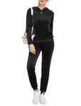 Hotouch Ensemble de Jogging Pour Femme Survêtement Deux Pièces Combinaison de Sport Pour Femme Costume de Loisirs En Polyester Sweat à Capuche Et Pantalon de Sport Avec Poches Noir S