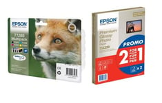 Lot Cartouches et Papier Epson T1285 Renard Pack + Papier Photo