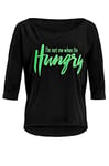 WINSHAPE MCS001 T-Shirt Ultra léger à Manches 3/4 pour Femme avec Inscription « I am Not me When I am Hungry » à Paillettes pour Femme, Style Danse, Fitness, Loisirs, Sport, Yoga, Noir, Vert Fluo, à