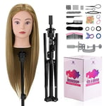 Neverland Beauty Tete a Coiffer Professionnelle Vrai Cheveux avec Trépied, 60% Cheveux Naturel 71cm Tête à Coiffer Mannequin Tête Formation Coiffure avec Ensemble de Tresse, Pince de Table(Blond-B)