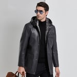 Parka Faux Cuir Homme De Marque Avec Capuche En Fausse Fourrure Mi-Longue Doudoune Homme En Fausse Peau De Mouton Manteau Homme -Zs307023