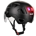 ILM Casque Velo VTT Homme Femme Homologué NTA8776 CE CPSC-Casque de Velo Route Adulte avec Visiere LED d'Alerte de Freinage,Noir Mat,S/M