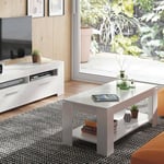 Dmora - Table basse Chicago, Table basse avec étagère élévatrice, Table basse de salon, 102x50h43/54 cm, Blanc mat